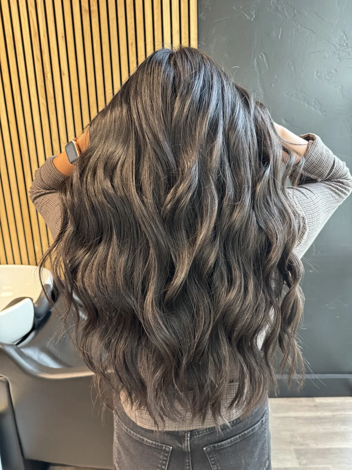Rich brunette gray coverage hair color